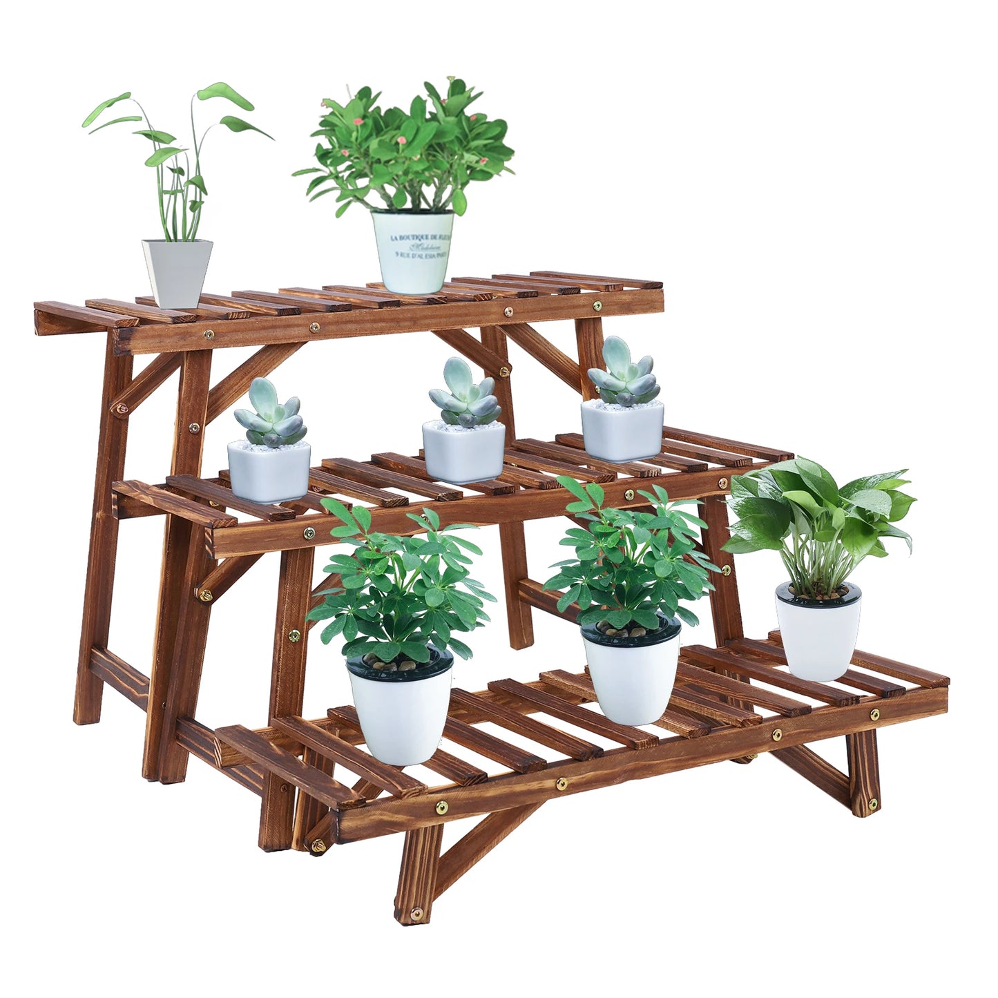 Wooden 3 Tier Freestanding Ladder Shelf