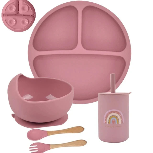 5Pcs Baby Silicone Suction Tableware Set