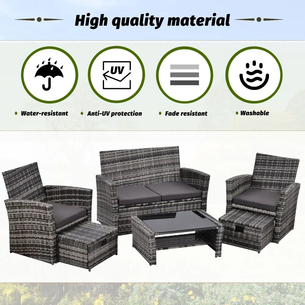 6 Pieces Garden Outdoor Patio Rattan Furniture Set