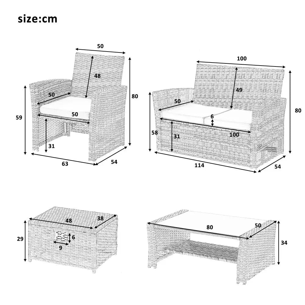 6 Pieces Garden Outdoor Patio Rattan Furniture Set